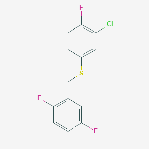 molecular formula C13H8ClF3S B7997195 1,4-Difluoro-2-[(3-chloro-4-fluorophenyl)sulfanylmethyl]benzene 