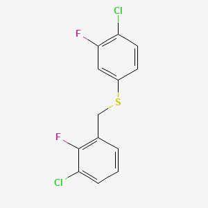 molecular formula C13H8Cl2F2S B7997546 1-Chloro-2-fluoro-3-[(4-chloro-3-fluorophenyl)sulfanylmethyl]benzene 