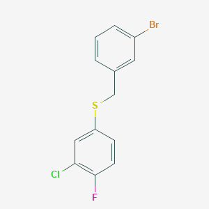 molecular formula C13H9BrClFS B7997847 1-Bromo-3-[(3-chloro-4-fluorophenyl)sulfanylmethyl]benzene 