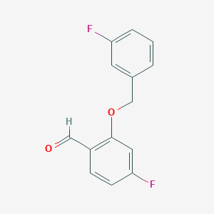 molecular formula C14H10F2O2 B7997939 4-Fluoro-2-((3-fluorobenzyl)oxy)benzaldehyde 