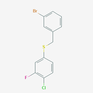 molecular formula C13H9BrClFS B7998363 1-Bromo-3-[(4-chloro-3-fluorophenyl)sulfanylmethyl]benzene 