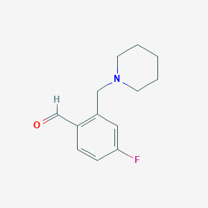 molecular formula C13H16FNO B7998422 4-Fluoro-2-(piperidin-1-ylmethyl)benzaldehyde 