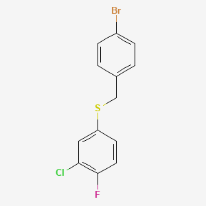 molecular formula C13H9BrClFS B7998861 1-Bromo-4-[(3-chloro-4-fluorophenyl)sulfanylmethyl]benzene 