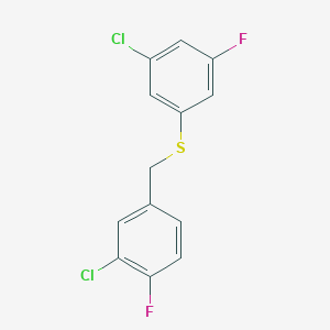 molecular formula C13H8Cl2F2S B7999345 1-Chloro-2-fluoro-5-[(3-chloro-5-fluorophenyl)sulfanylmethyl]benzene 