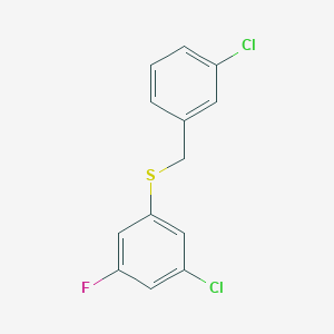 molecular formula C13H9Cl2FS B7999353 1-Chloro-3-[(3-chloro-5-fluorophenyl)sulfanylmethyl]benzene 