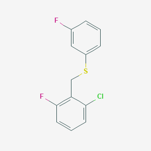 molecular formula C13H9ClF2S B7999434 1-Chloro-3-fluoro-2-[(3-fluorophenyl)sulfanylmethyl]benzene 