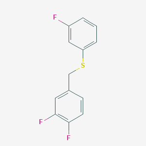 molecular formula C13H9F3S B7999626 1,2-Difluoro-4-[(3-fluorophenyl)sulfanylmethyl]benzene 