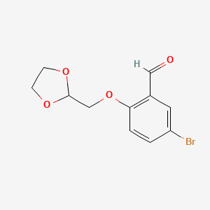 molecular formula C11H11BrO4 B7999689 5-Bromo-2-[2-(1,3-dioxolan-2-yl)methoxy]benzaldehyde 