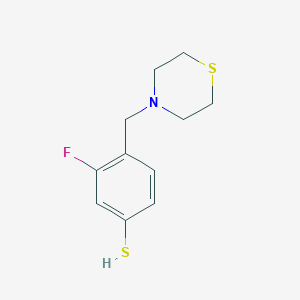 molecular formula C11H14FNS2 B8000692 3-Fluoro-4-(thiomorpholinomethyl)benzenethiol 