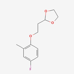 molecular formula C12H15FO3 B8001091 2-(2-(4-Fluoro-2-methylphenoxy)ethyl)-1,3-dioxolane 