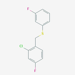 molecular formula C13H9ClF2S B8001316 1-Chloro-3-fluoro-6-[(3-fluorophenyl)sulfanylmethyl]benzene CAS No. 1443340-87-1