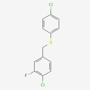 molecular formula C13H9Cl2FS B8001620 1-Chloro-2-fluoro-4-[(4-chlorophenyl)sulfanylmethyl]benzene 