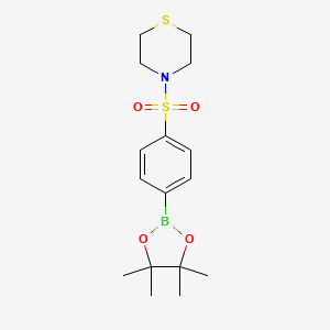 molecular formula C16H24BNO4S2 B8003511 4-{[4-(Tetramethyl-1,3,2-dioxaborolan-2-yl)benzene]sulfonyl}thiomorpholine 