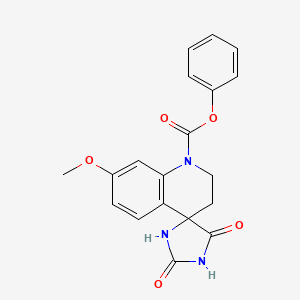 molecular formula C19H17N3O5 B8004001 Phenyl-7-methoxy-2',5'-dioxospiro[2,3-dihydroquinoline-4,4'-imidazolidine]-1-carboxylate 