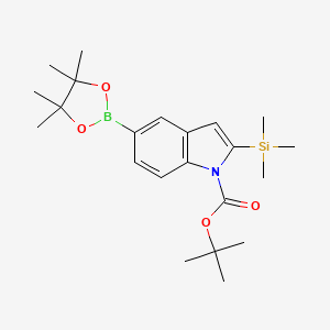 molecular formula C22H34BNO4Si B8004220 1-(tert-Butoxycarbonyl)-2-(trimethylsilyl)-1H-indol-5-ylboronic acid pinacol ester 