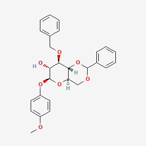 molecular formula C27H28O7 B8004449 (4aR,6S,7R,8R,8aR)-8-(benzyloxy)-6-(4-methoxyphenoxy)-2-phenylhexahydropyrano[3,2-d][1,3]dioxin-7-ol 