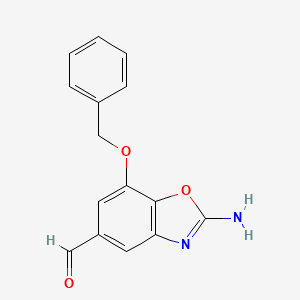 molecular formula C15H12N2O3 B8004641 2-Amino-7-(benzyloxy)-1,3-benzoxazole-5-carbaldehyde 