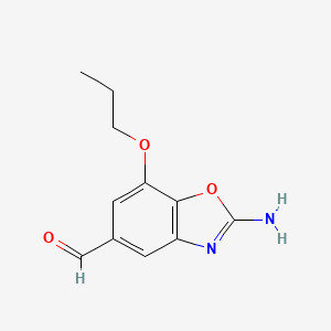 molecular formula C11H12N2O3 B8004657 2-Amino-7-propoxy-1,3-benzoxazole-5-carbaldehyde 