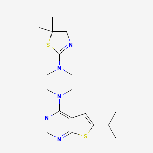 molecular formula C18H25N5S2 B8004773 4-[4-(5,5-dimethyl-4H-1,3-thiazol-2-yl)piperazin-1-yl]-6-propan-2-ylthieno[2,3-d]pyrimidine 