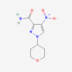 molecular formula C9H12N4O4 B8004971 4-nitro-1-(tetrahydro-2H-pyran-4-yl)-1H-pyrazole-3-carboxamide 