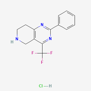 molecular formula C14H13ClF3N3 B8005223 5,6,7,8-Tetrahydro-2-phenyl-4-(trifluoromethyl)pyrido-[4,3-d]-pyrimidine hydrochloride 