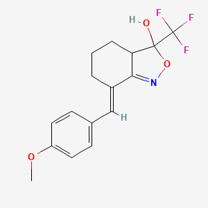 molecular formula C16H16F3NO3 B8005259 3,4,5,6,6a,7-Hexahydro-7-hydroxy-3-(e)-(p-methoxybenzylidene)-7-(trifluoromethyl)benz-[c]-isoxazole 