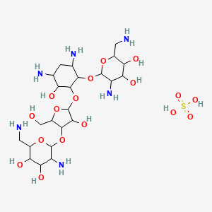 5-Amino-2-(aminomethyl)-6-[4,6-diamino-2-[4-[3-amino-6-(aminomethyl)-4,5-dihydroxyoxan-2-yl]oxy-3-hydroxy-5-(hydroxymethyl)oxolan-2-yl]oxy-3-hydroxycyclohexyl]oxyoxane-3,4-diol;sulfuric acid
