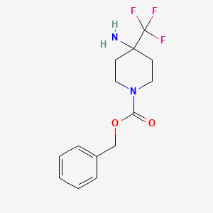 molecular formula C14H17F3N2O2 B8006001 4-Amino-4-trifluoromethyl-piperidine-1-carboxylic acid benzyl ester 