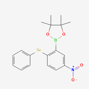 molecular formula C18H20BNO4Se B8006303 4,4,5,5-Tetramethyl-2-[5-nitro-2-(phenylselanyl)phenyl]-1,3,2-dioxaborolane 