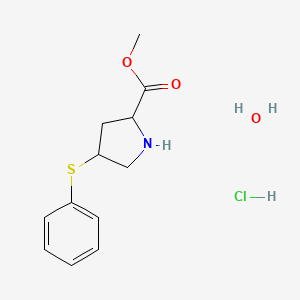molecular formula C12H18ClNO3S B8006371 Hydrate methyl 4-(phenylsulfanyl)pyrrolidine-2-carboxylate hydrochloride 
