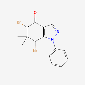 molecular formula C15H14Br2N2O B8006536 5,7-Dibromo-6,6-dimethyl-1-phenyl-5,7-dihydroindazol-4-one 