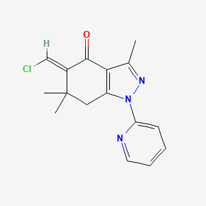 molecular formula C16H16ClN3O B8006548 (5E)-5-(chloromethylidene)-3,6,6-trimethyl-1-pyridin-2-yl-7H-indazol-4-one 