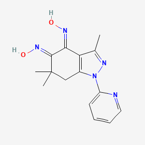 molecular formula C15H17N5O2 B8006554 (NE)-N-[(4Z)-4-hydroxyimino-3,6,6-trimethyl-1-pyridin-2-yl-7H-indazol-5-ylidene]hydroxylamine 