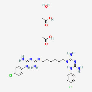 molecular formula C26H40Cl2N10O5 B8006776 acetic acid;(1Z)-2-[6-[[amino-[(Z)-[amino-(4-chloroanilino)methylidene]amino]methylidene]amino]hexyl]-1-[amino-(4-chloroanilino)methylidene]guanidine;hydrate 