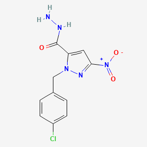 molecular formula C11H10ClN5O3 B8007013 1-(4-chlorobenzyl)-3-nitro-1H-pyrazole-5-carbohydrazide CAS No. 1443279-02-4