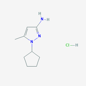 molecular formula C9H16ClN3 B8007071 1-Cyclopentyl-5-methylpyrazol-3-amine;hydrochloride 