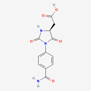 molecular formula C12H11N3O5 B8007119 (S)-2-(1-(4-carbamoylphenyl)-2,5-dioxoimidazolidin-4-yl)acetic acid 