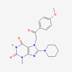 molecular formula C20H23N5O4 B8007716 7-[2-(4-Methoxyphenyl)-2-oxoethyl]-3-methyl-8-piperidin-1-ylpurine-2,6-dione 