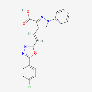 molecular formula C20H13ClN4O3 B8007775 1-Phenyl-4-{(e)-2-[5-(4-chlorophenyl)-1,3,4-oxadiazol-2-yl]ethenyl}-1h-pyrazole-3-carboxylic acid 