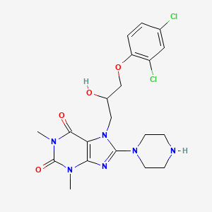molecular formula C20H24Cl2N6O4 B8007975 7-[3-(2,4-Dichlorophenoxy)-2-hydroxypropyl]-1,3-dimethyl-8-piperazin-1-ylpurine-2,6-dione 