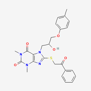 molecular formula C25H26N4O5S B8007976 7-[2-Hydroxy-3-(4-methylphenoxy)propyl]-1,3-dimethyl-8-phenacylsulfanylpurine-2,6-dione 