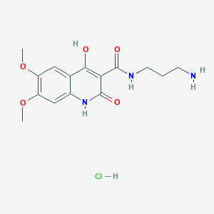 molecular formula C15H20ClN3O5 B8007983 N-(3-aminopropyl)-4-hydroxy-6,7-dimethoxy-2-oxo-1H-quinoline-3-carboxamide;hydrochloride 