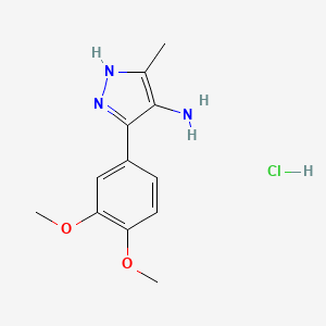 molecular formula C12H16ClN3O2 B8008139 3-(3,4-dimethoxyphenyl)-5-methyl-1H-pyrazol-4-amine hydrochloride 