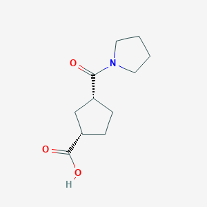 molecular formula C11H17NO3 B8008271 (1S,3R)-3-(pyrrolidine-1-carbonyl)cyclopentane-1-carboxylic acid 