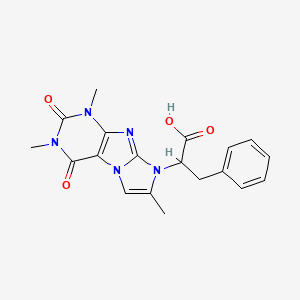 molecular formula C19H19N5O4 B8008340 3-Phenyl-2-(2,4,7-trimethyl-1,3-dioxopurino[7,8-a]imidazol-6-yl)propanoic acid 