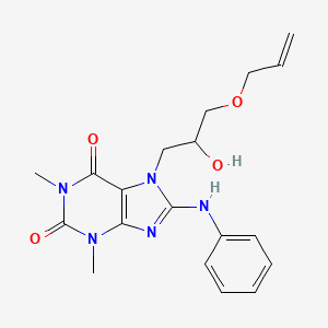 molecular formula C19H23N5O4 B8008349 8-Anilino-7-(2-hydroxy-3-prop-2-enoxypropyl)-1,3-dimethylpurine-2,6-dione 