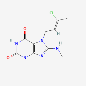 molecular formula C12H16ClN5O2 B8008552 7-[(Z)-3-chlorobut-2-enyl]-8-(ethylamino)-3-methylpurine-2,6-dione 
