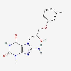 molecular formula C16H19N5O4 B8009575 8-Amino-7-[2-hydroxy-3-(3-methylphenoxy)propyl]-3-methylpurine-2,6-dione 