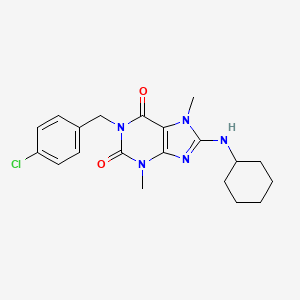 molecular formula C20H24ClN5O2 B8009592 1-[(4-Chlorophenyl)methyl]-8-(cyclohexylamino)-3,7-dimethylpurine-2,6-dione 