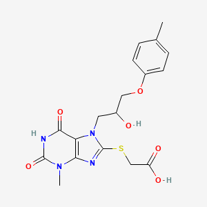 molecular formula C18H20N4O6S B8009627 2-[7-[2-Hydroxy-3-(4-methylphenoxy)propyl]-3-methyl-2,6-dioxopurin-8-yl]sulfanylacetic acid 